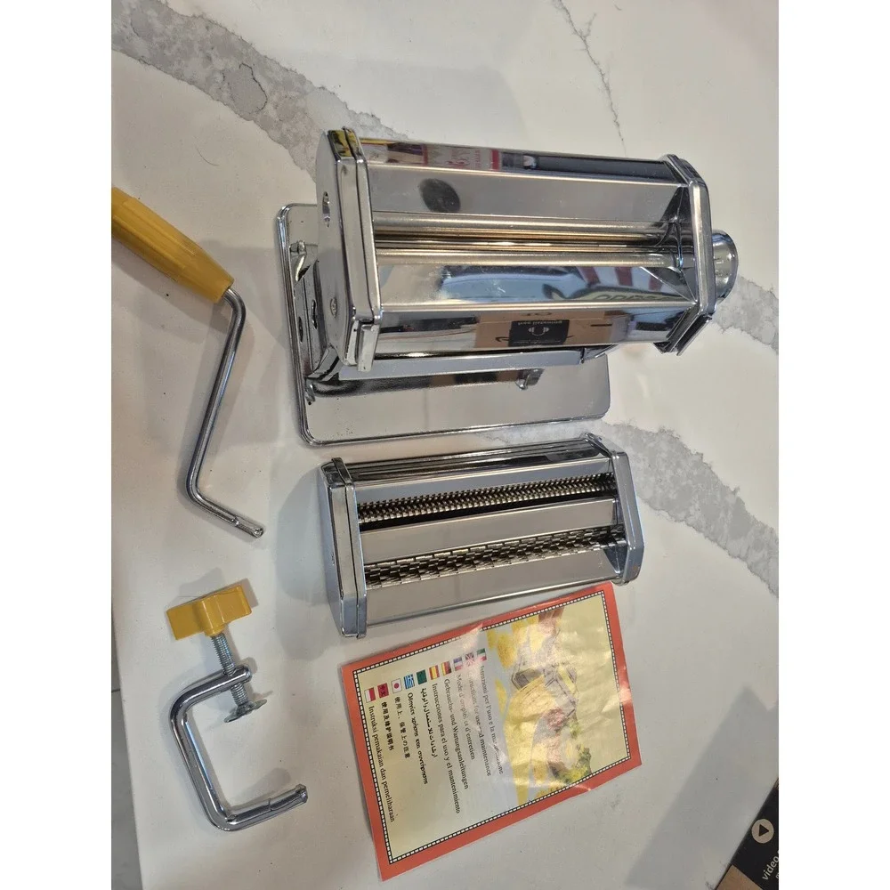 Mica Stainless Steel Manual Pasta Maker Machine with Hand Crank and Clamp Silver